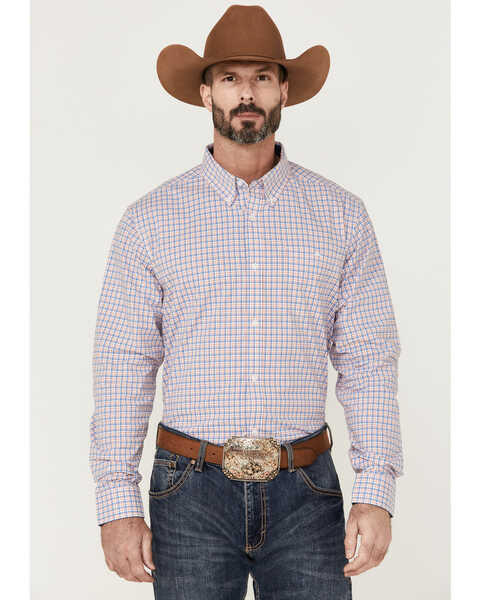 RANK 45 Men's Bronc Small Plaid Print Long Sleeve Button Down Western Shirt , Red/white/blue, hi-res