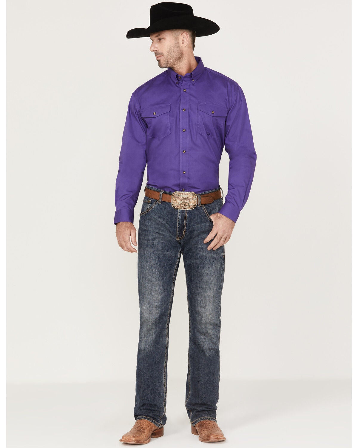 Image #2 - Roper Men's Solid Amarillo Collection Long Sleeve Button-Down Western Shirt, Purple, hi-res