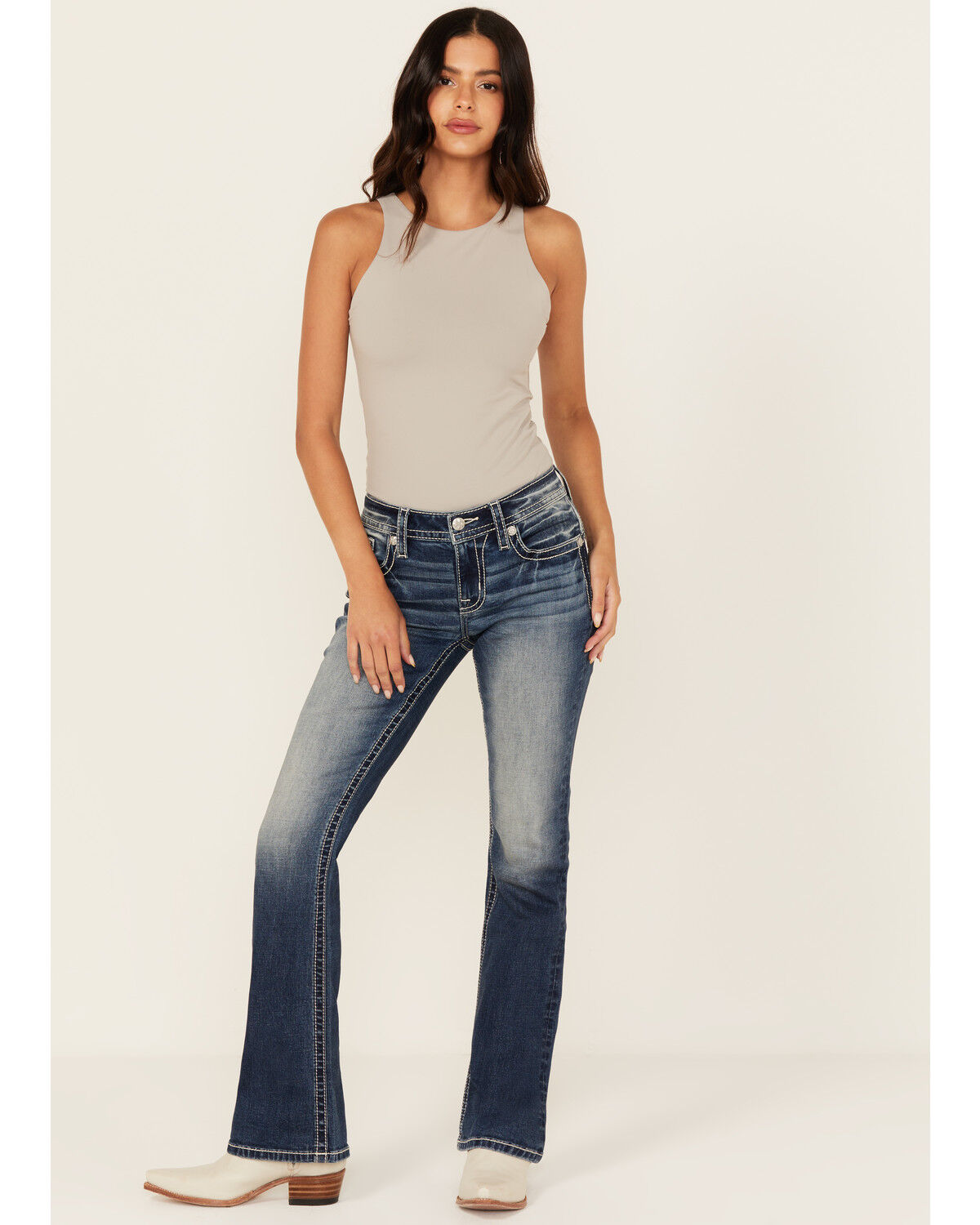 Image #3 - Miss Me Women's Dark Wash Embroidered Bootcut Stretch Denim Jeans, Dark Wash, hi-res