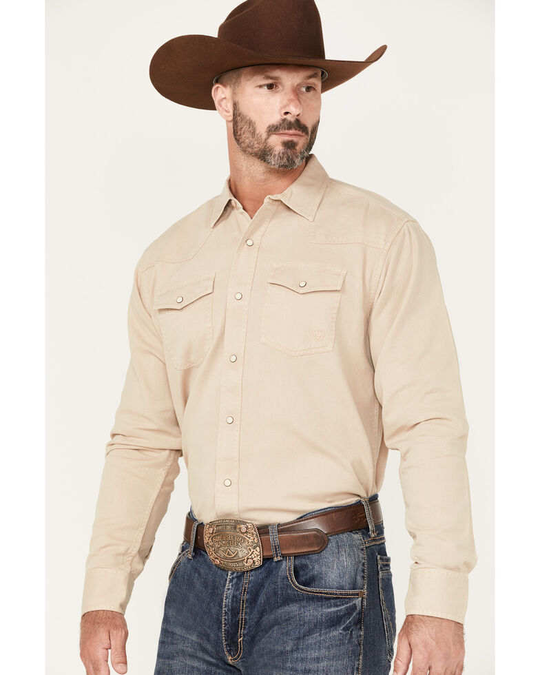 Ariat Men's Jurlington Retro Fit Solid Long Sleeve Snap Western Shirt, Tan, hi-res