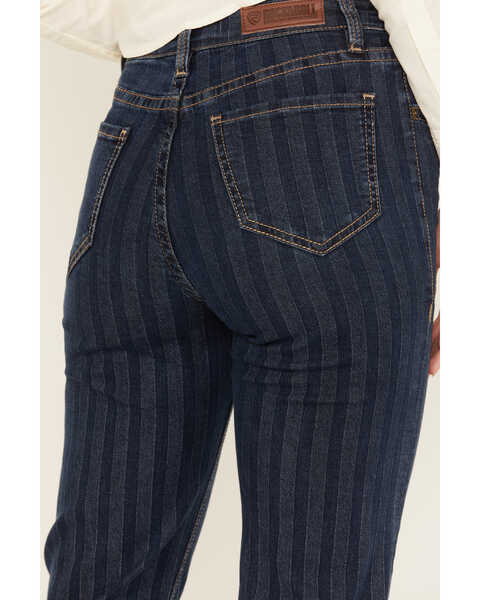 Image #4 - Rock & Roll Denim Women's Dark Wash Stripe Print High Rise Stretch Bootcut Jeans, Blue, hi-res