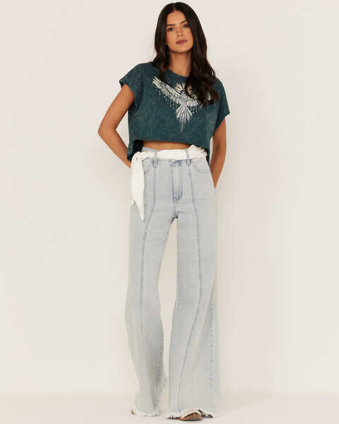 Image #2 - Shyanne Women's Southwestern Eagle Cropped Graphic Tee, Deep Teal, hi-res