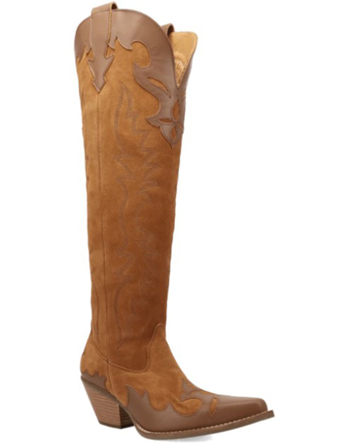 Image #1 - Dingo Women's Drama Queen Suede Tall Boots - Snip Toe, Camel, hi-res