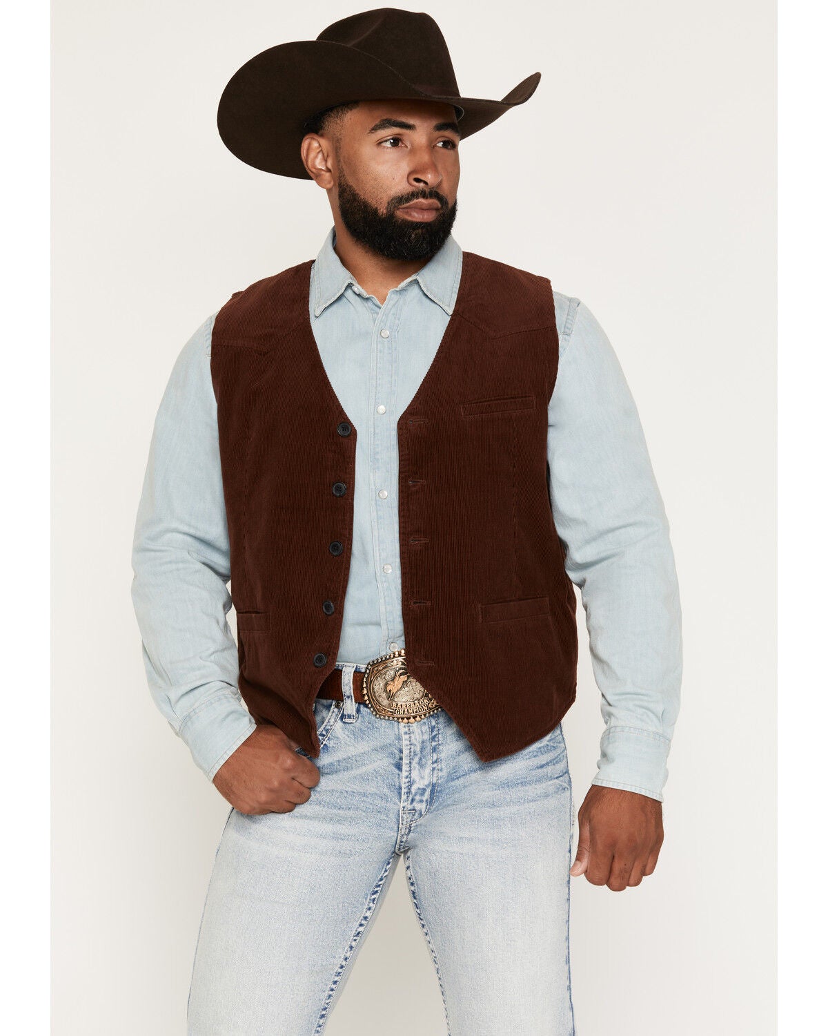 Image #1 - Cody James Men's Bandera Solid Corduroy Vest, Brown, hi-res