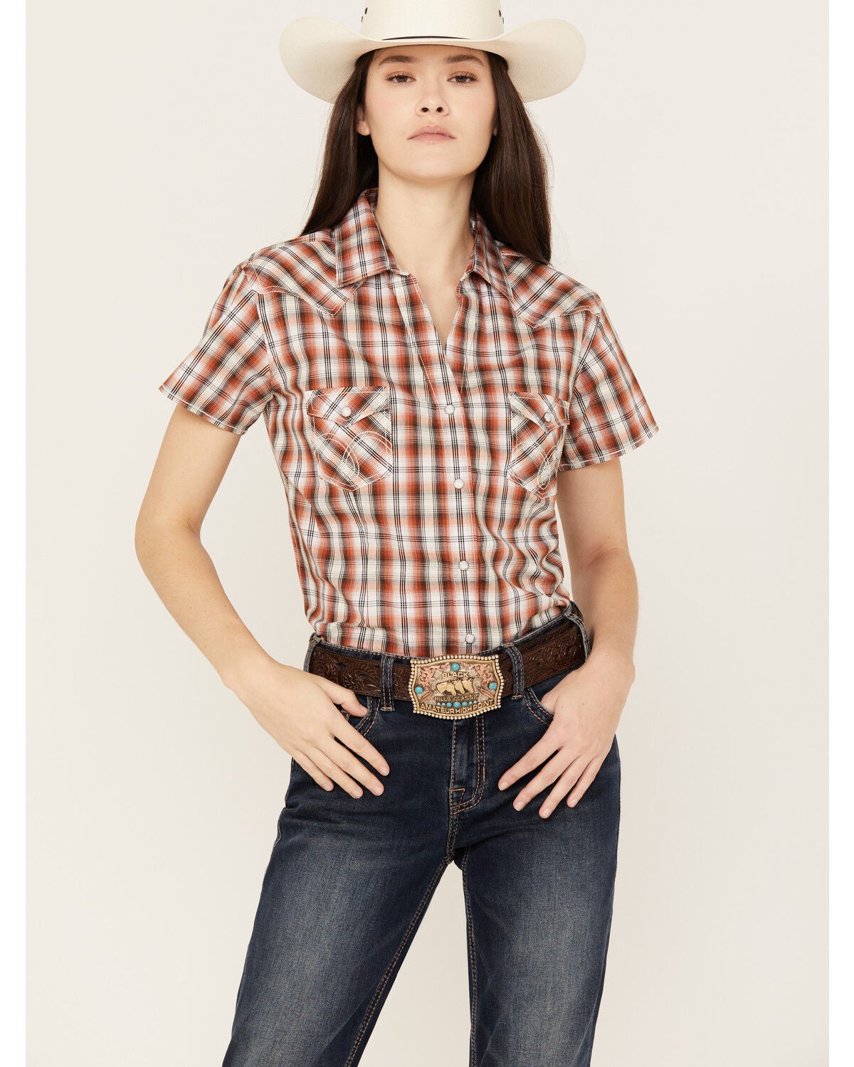 womens stretch plaid shirt