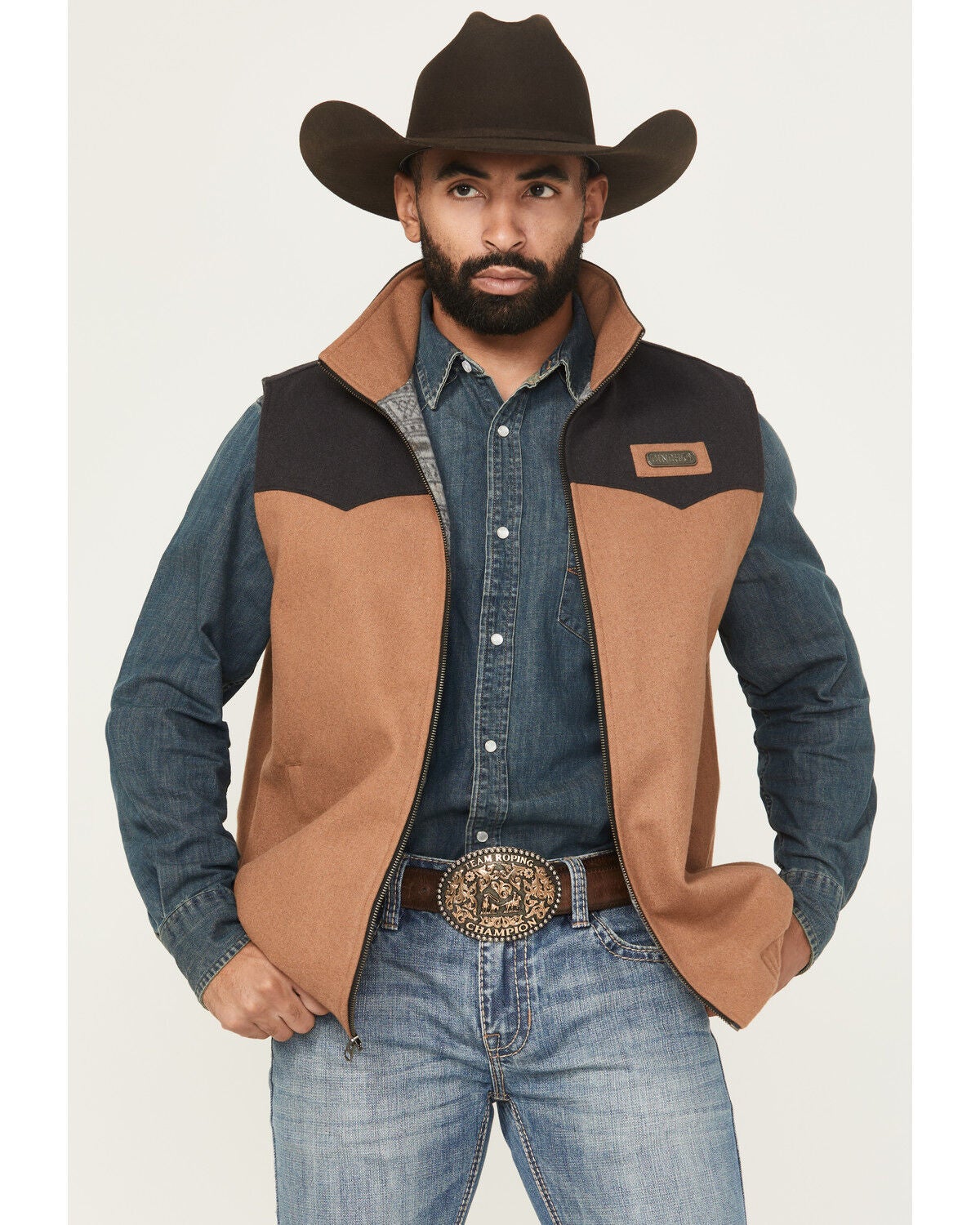 Cinch Men's Wooly Concealed Carry Vest, Brown, hi-res