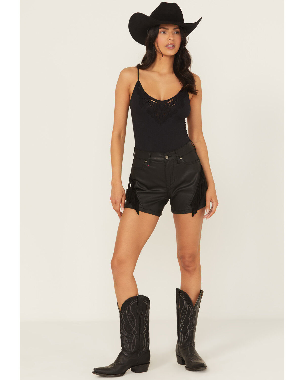 Image #2 - Idyllwind Women's Bexhill Coated High Rise Fringe Super Stretch Denim Shorts, Black, hi-res