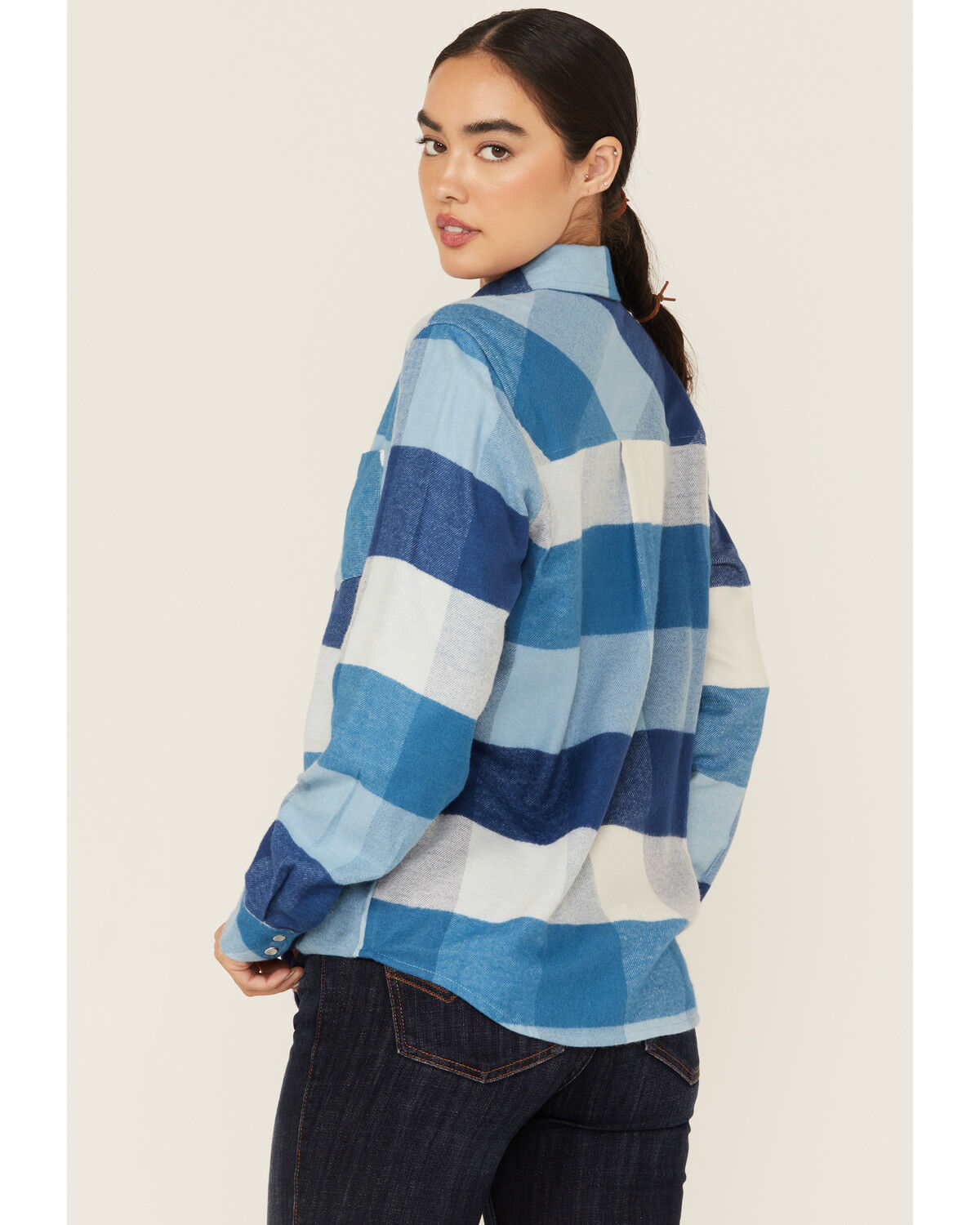 Image #4 - Idyllwind Women's Plaid Print Long Sleeve Snap Flannel Shirt, Light Blue, hi-res
