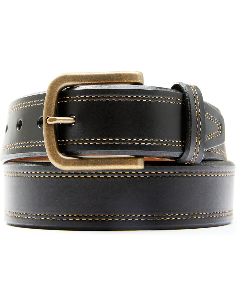 Hawx Men's Black Smooth Leather Stitch Belt, Black, hi-res