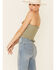 Image #4 - Eyeshadow Women's Smocked Crop Cami, Olive, hi-res