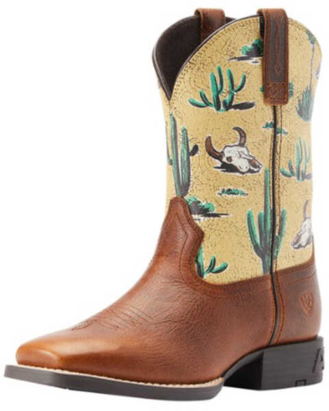 Image #1 - Ariat Boys' Round Up Western Boots - Broad Square Toe, Beige/khaki, hi-res