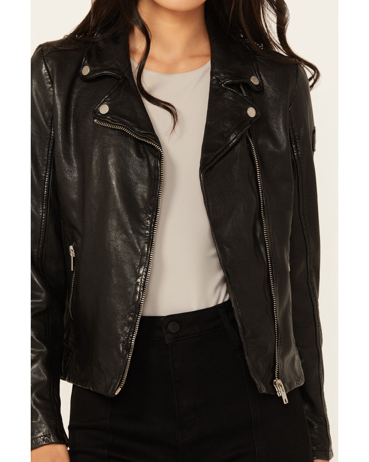 Image #3 - Mauritius Leather Women's Embellished Stars Leather Moto Jacket, Black, hi-res
