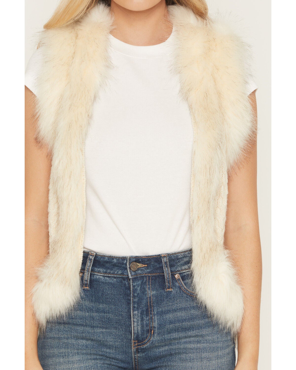 Image #3 - Shyanne Women's Fur Trim Knit Vest, Off White, hi-res