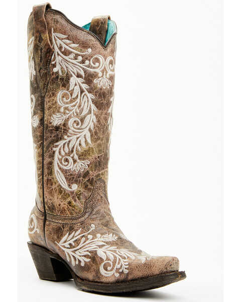 Image #2 - Corral Women's Blacklight Embroidered Western Boots  - Snip Toe, Brown, hi-res