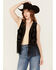Image #1 - Vocal Women's Studded Faux Suede Fringe Vest, Black, hi-res