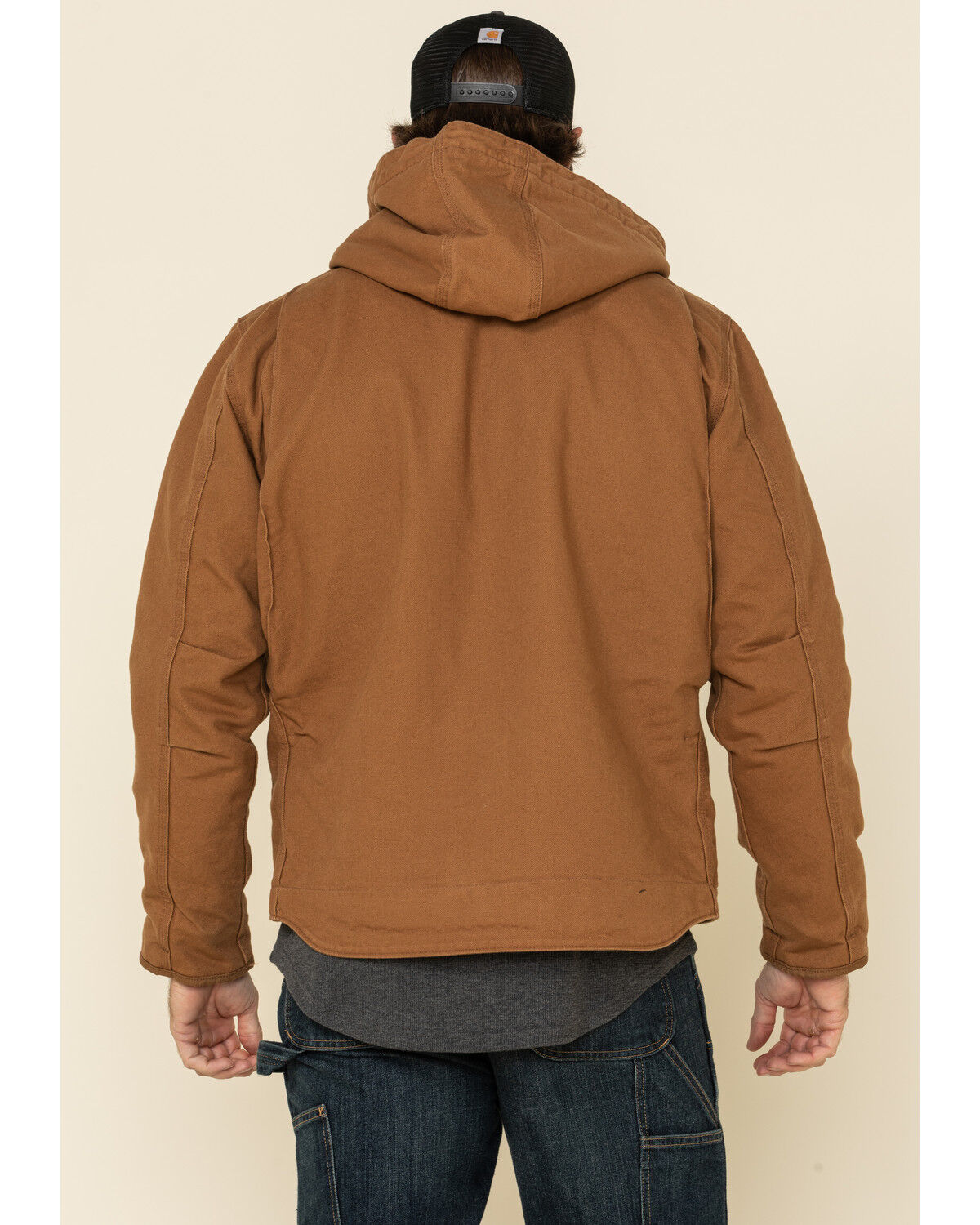 Image #3 - Carhartt Men's Washed Duck Sherpa Lined Hooded Work Jacket, Brown, hi-res