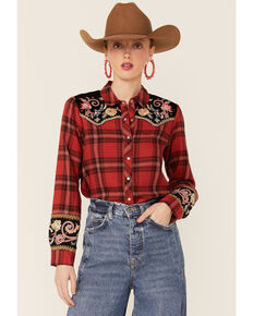 Johnny Was Women's Red Esme Plaid Western Shirt, Red, hi-res