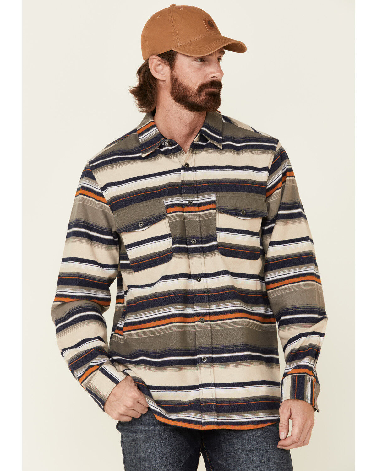 Image #1 - North River Men's Oatmeal Lake Striped Long Sleeve Western Flannel Shirt, Oatmeal, hi-res