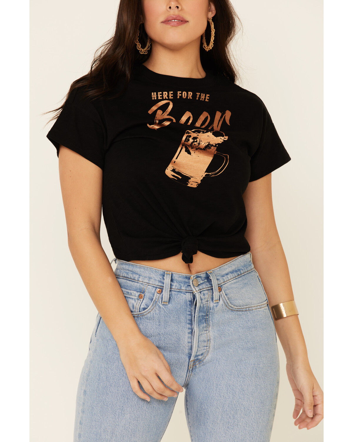 Image #3 - Shyanne Women's Here For The Beer Graphic Tie-Front Short Sleeve Tee, Black, hi-res