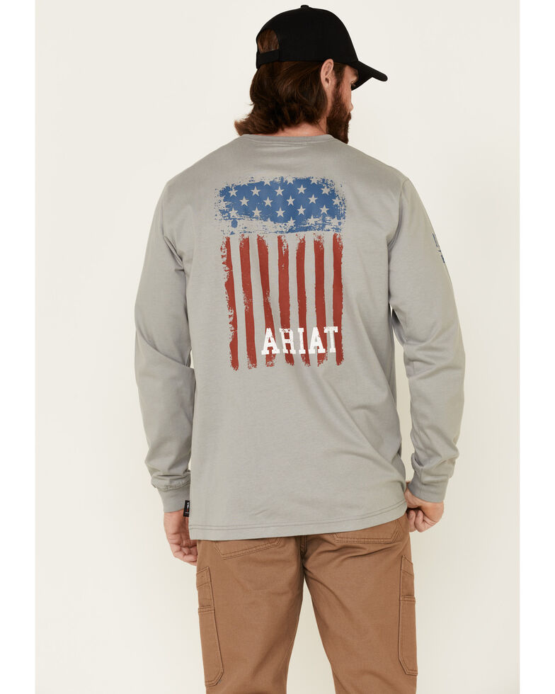 Ariat Men's Silver Fox FR Americana Graphic Crew Long Sleeve Work Shirt , Silver, hi-res