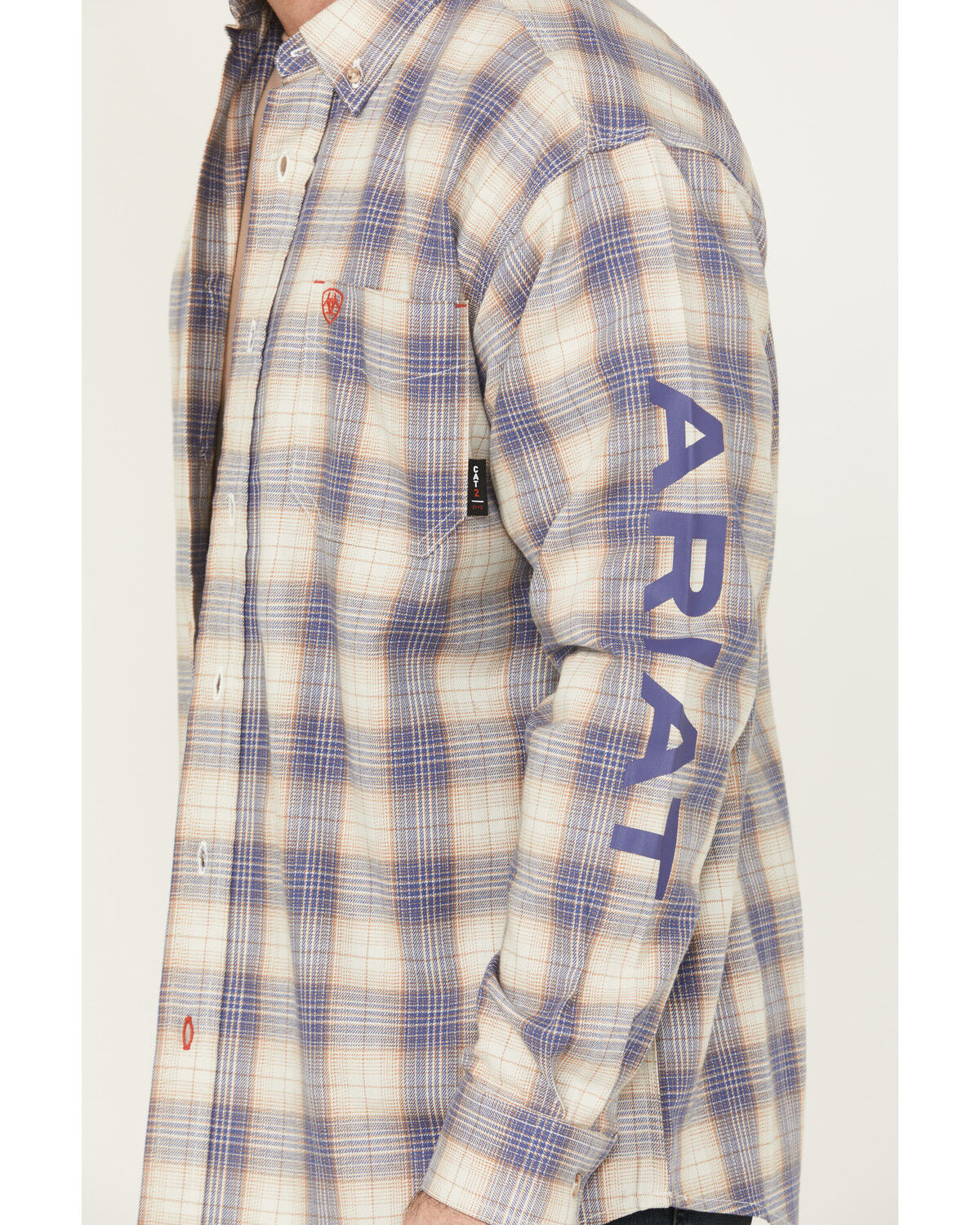 Image #3 - Ariat Men's FR Crenshaw Logo Plaid Print Long Sleeve Button-Down Work Shirt, Grey, hi-res