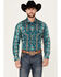 Image #1 - Rock & Roll Denim Men's Southwestern Print Stretch Long Sleeve Snap Western Shirt, Teal, hi-res