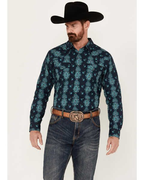 Gibson Trading Co Men's Take It Easy Long Sleeve Snap Western Shirt, Indigo, hi-res