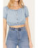 Image #4 - Cleo + Wolf Women's Off The Shoulder Peasant Top, Blue, hi-res