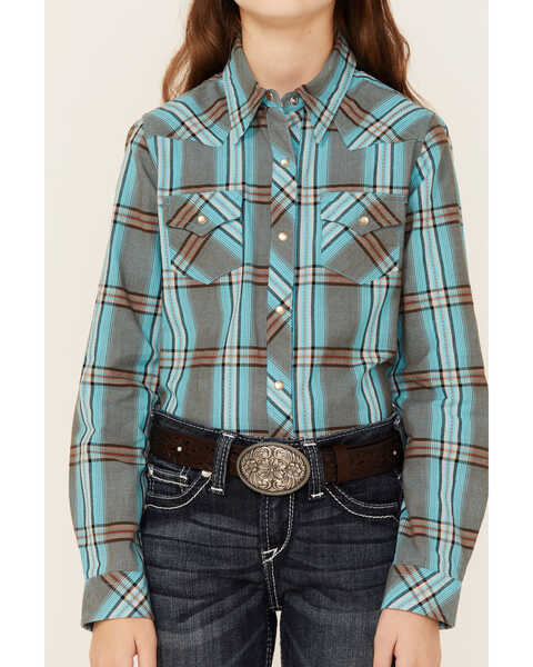 Image #2 - Roper Girls' Plaid Print Long Sleeve Western Shirt, Blue, hi-res