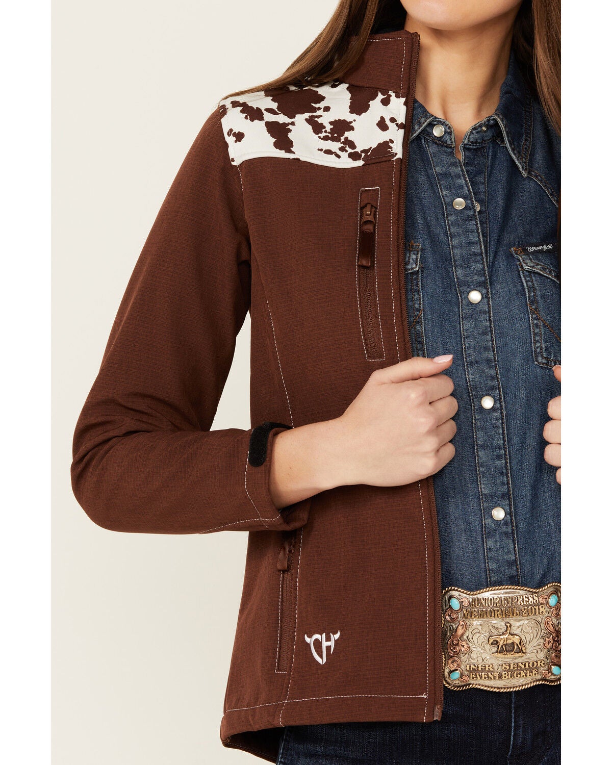 Image #3 - Cowgirl Hardware Women's Cow Print Yoke Softshell Jacket, , hi-res
