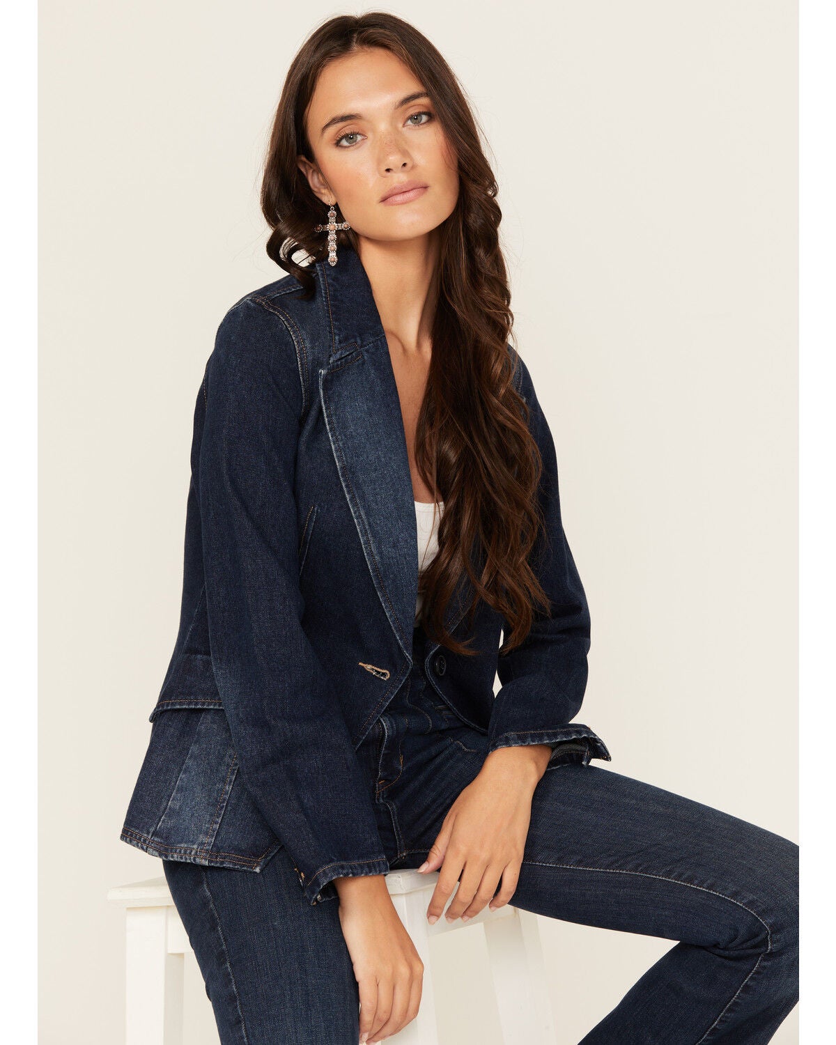 Boom Boom Jeans Women's Dark Wash Denim Blazer, Dark Wash, hi-res