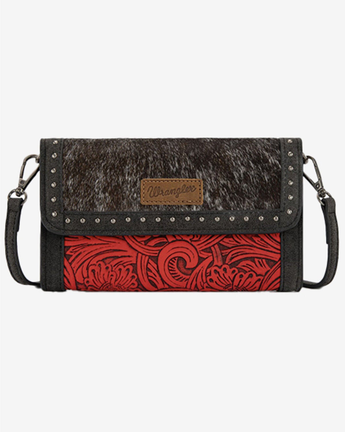 Wrangler Women's Cowhide Wristlet Crossbody Bag, Red, hi-res