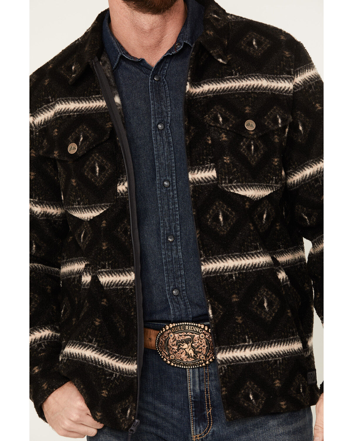 Image #3 - Powder River Outfitters by Panhandle Men's Berber Multicolor Zip Snap Jacket, Charcoal, hi-res