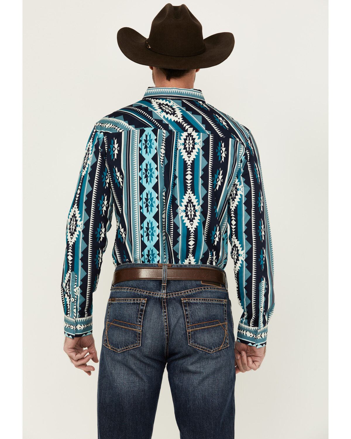 Image #4 - RANK 45® Men's Dakar Exploded Southwestern Print Long Sleeve Performance Stretch Western Shirt, Teal, hi-res