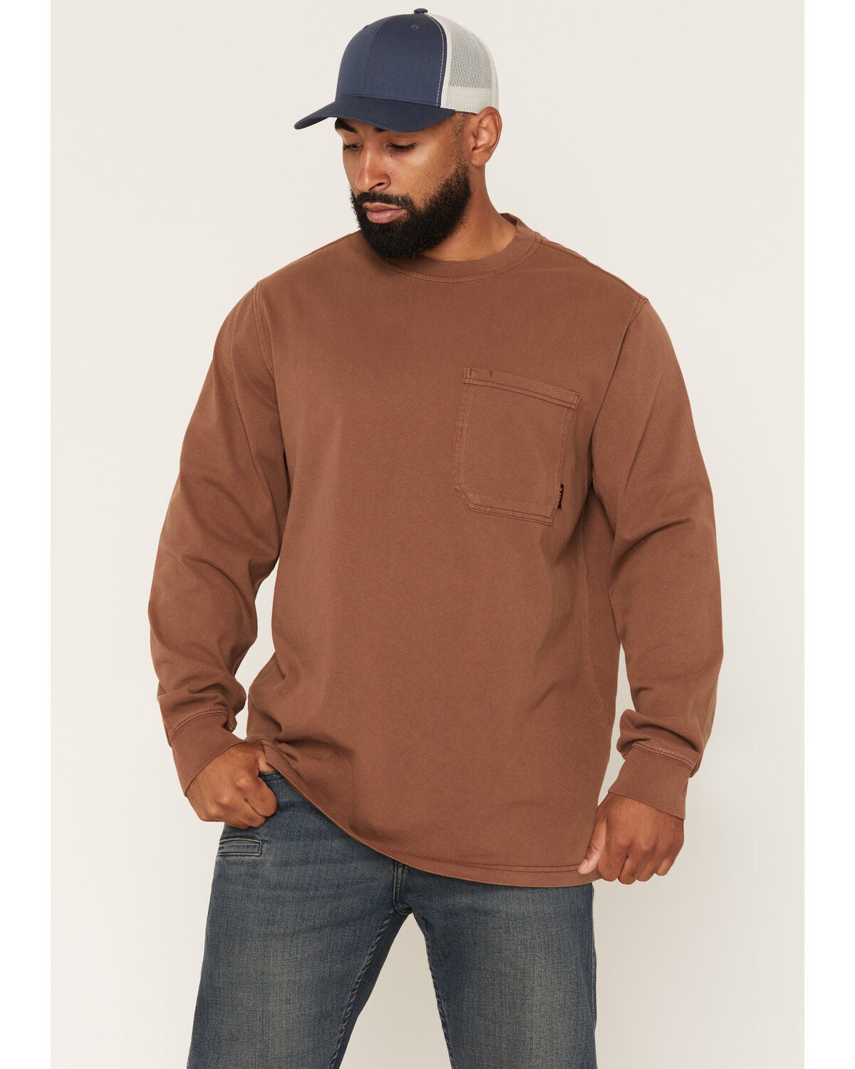 Image #1 - Hawx Men's Forge Solid Long Sleeve Pocket Work T-Shirt, Dark Brown, hi-res
