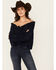 Image #1 - Wild Moss Women's Lace Detail Peasant Top, Navy, hi-res