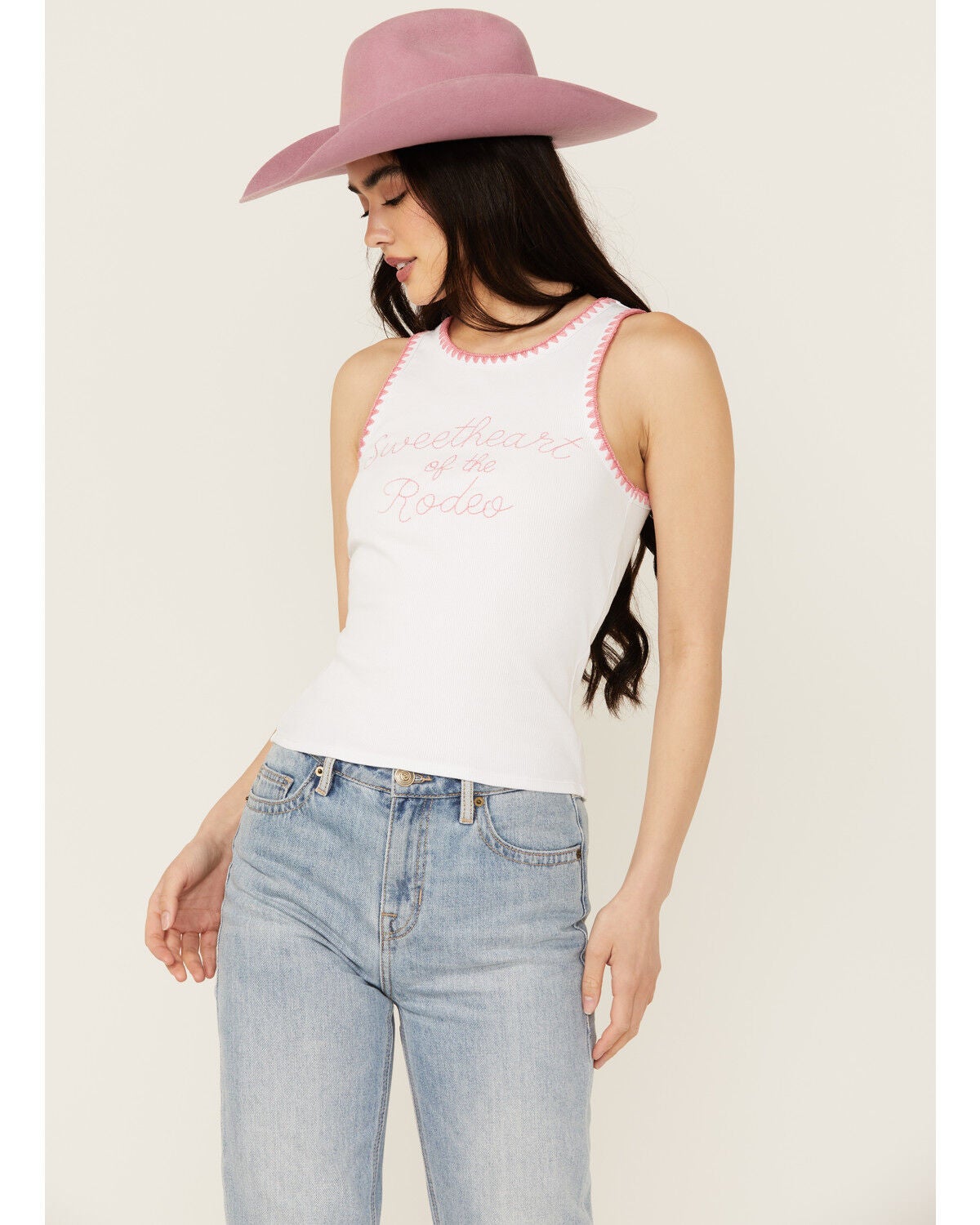 White Crow Women's Embroidered Sweetheart Rodeo Graphic Tank, White, hi-res