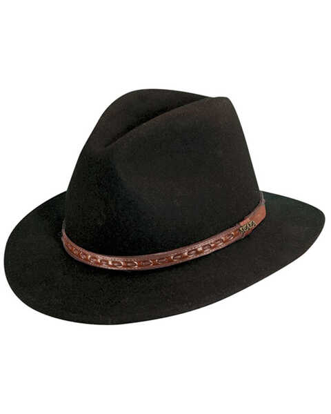 Scala Men's Black Wool Felt with Leather Trim Safari Hat, Black, hi-res