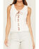 Image #3 - Miss Me Women's Lace-Up Ruffle Sleeveless Tank Top, White, hi-res
