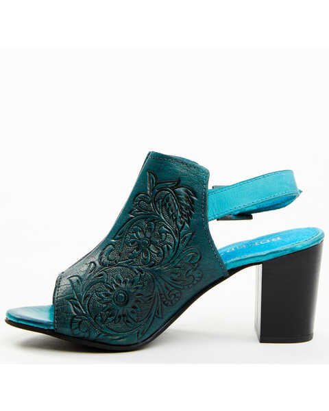 Roper Women's Burnished Turquoise Tooled Sandals - Round Toe, Blue, hi-res