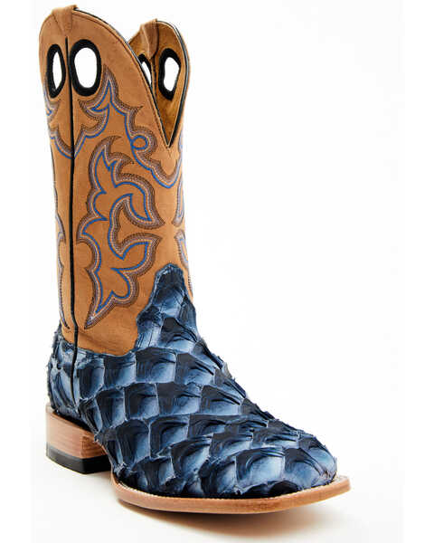 Cody James Men's Exotic Pirarucu Western Boots - Broad Square Toe , Blue, hi-res