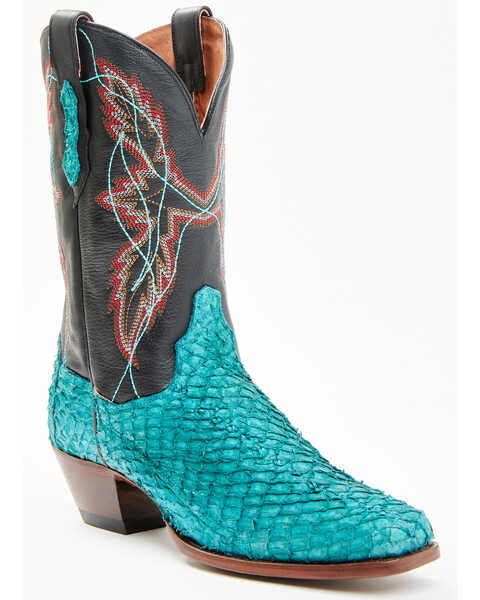 Dan Post Women's Exotic Seabass Skin Western Boots - Square Toe, Black/turquoise, hi-res