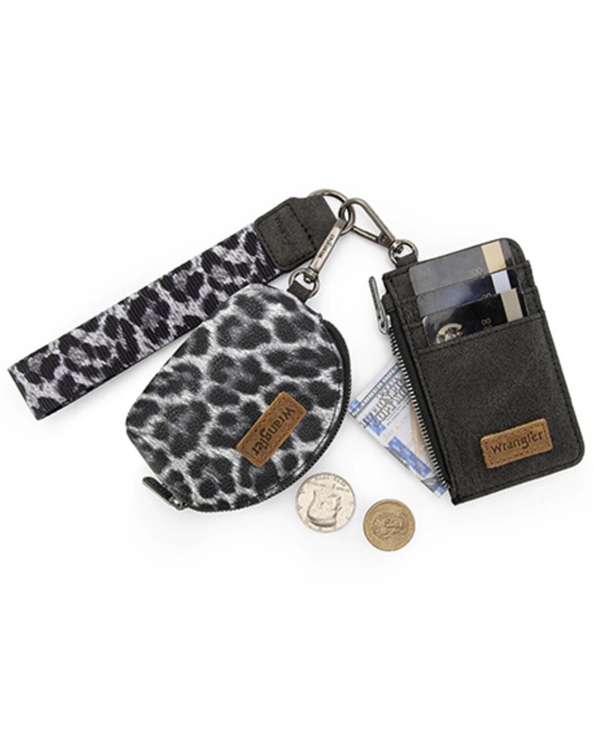 Image #2 - Wrangler Leopard Print Dual Pouch Wristlet, Black, hi-res