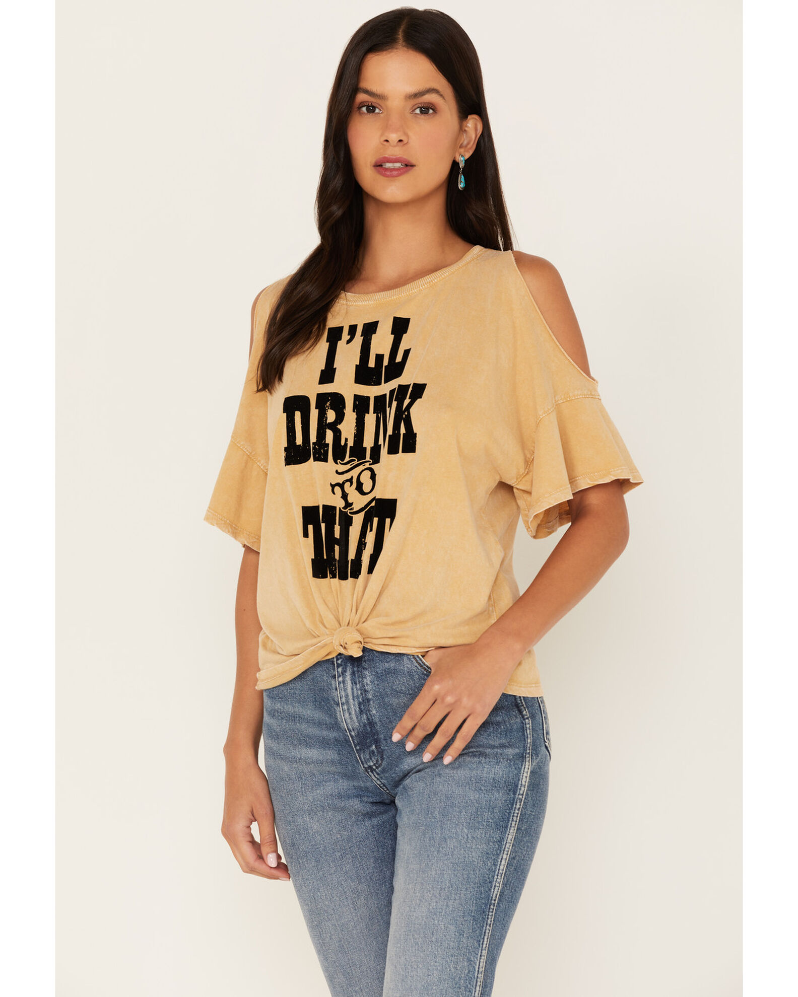Cold shoulder tee sales