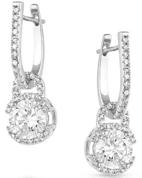 Montana Silversmiths Women's Lock and Key Crystal Earrings, Silver, hi-res