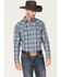 Image #1 - Cody James Men's Stream Plaid Print Long Sleeve Pearl Snap Western Flannel Shirt , Blue, hi-res