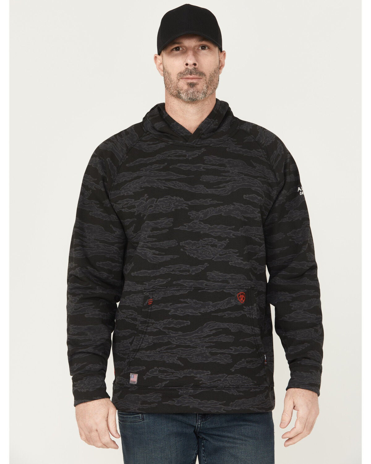 Image #1 - Ariat Men's FR Durastretch Smoke Hooded Sweatshirt, Black, hi-res