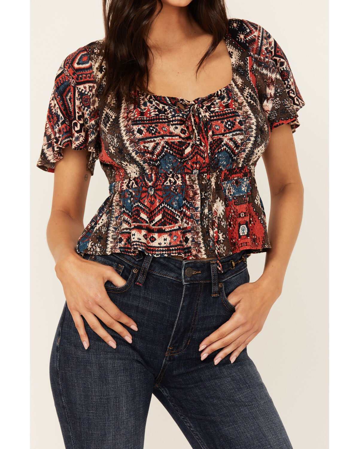 Image #3 - Idyllwind Women's Stirrup Print Short Sleeve Cropped Shirt, Black, hi-res