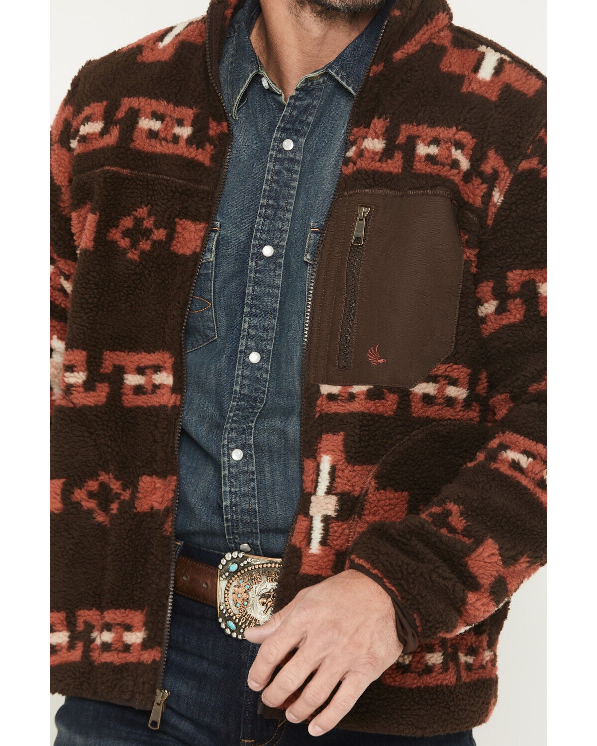 Image #3 - Cody James Men's Izard Southwestern Print Sherpa Zip Jacket, Brown, hi-res