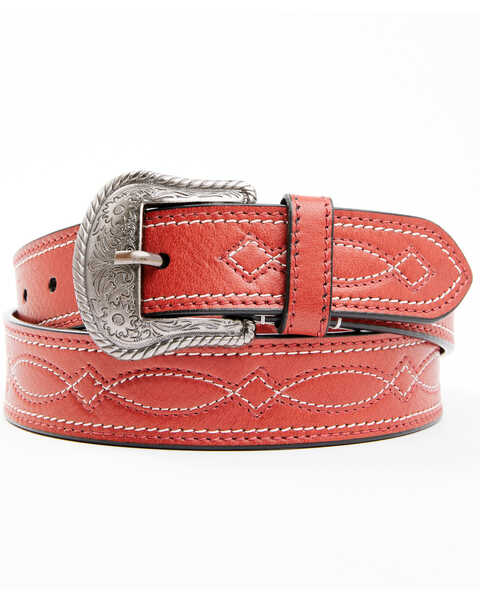 The Leathery Women's Jesse Embroidered Western Belt, Red, hi-res